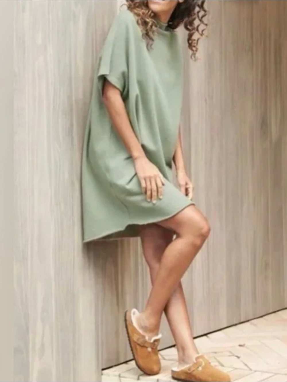 Frank & Eileen Ella Triple Fleece Easiest Capelet Mini Dress Sz M/L Sage Green